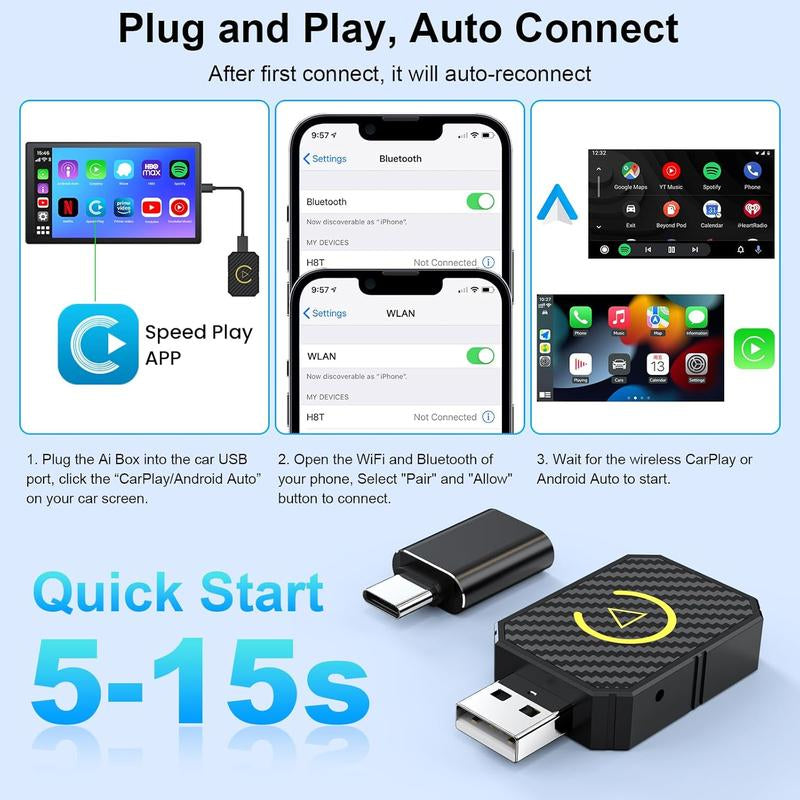 2 in 1 Wireless Apple Carplay Adapter, Converts Wired to Wireless for Factory Wired Carplay Cars from 2016+